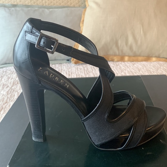 Lauren Ralph Lauren Black Crisscross Platform Heels - Picture 2 of 10